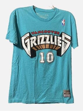 Mitchell & Ness Sz Large Vancouver Grizzlies Retro Teal Graphic Tee 10 Bibby